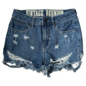 Vintage Reunion Distressed Denim Jean Shorts Frayed Hem (27)